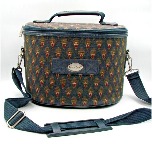 Travel Gear Small Carry On Bag Cosmetic Make-up Case Hardshell Zip Tapestry Read - Picture 1 of 16